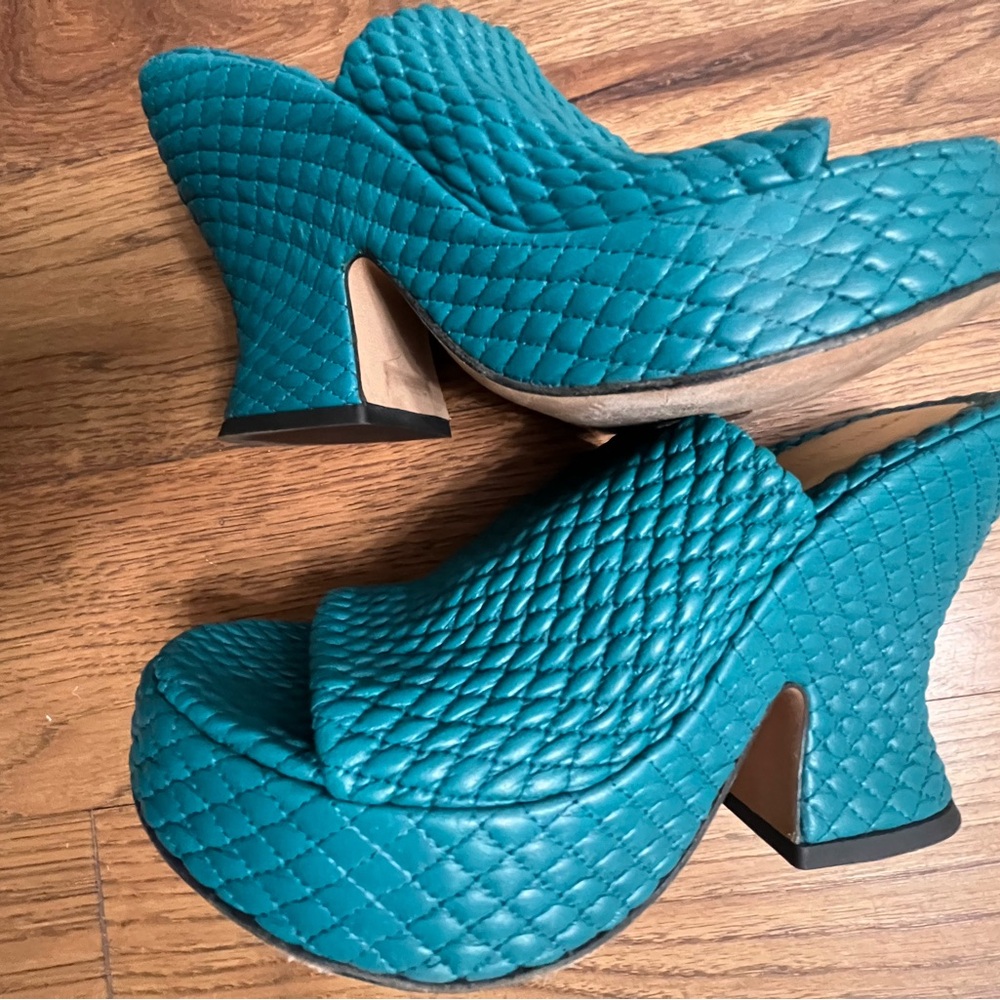 Bottega Veneta Teal Quilted Mules